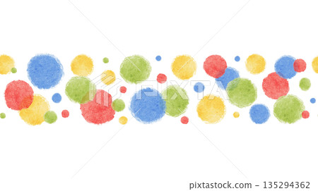 Spotted seamless watercolor multi colored border with red, green, yellow and blue random placed dots. perfect for Birthday party decor, wrapping, nursery wallpaper or fabric. Hand drawn painting Spotted seamless watercolor multi colored border with red, green, yellow and blue random placed dots. perfect for Birthday party decor, wrapping, nursery wallpaper or fabric. Hand drawn painting 135294362