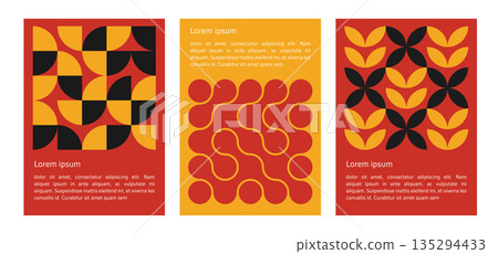 Set of colorful poster with geometric shape and line set. abstract pattern, design line art, trendy style. illustration with circle, square, triangle. design for cards, invitation Set of colorful poster with geometric shape and line set. abstract pattern, design line art, trendy style. illustration with circle, square, triangle. design for cards, invitation 135294433