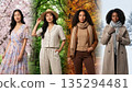 Four Seasons Female Portrait: Border Gradient Panoramic Background 135294481