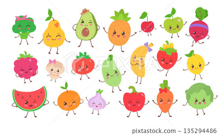 Cute fruits and vegetables collection 135294486