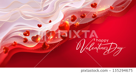 Abstract Valentines day wave background with Hearts. Congratulations card. 135294675