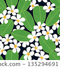 Vector seamless pattern with white exotic flowers and vibrant green foliage 135294691