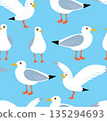 Vector seamless pattern with seagulls on a blue background 135294693
