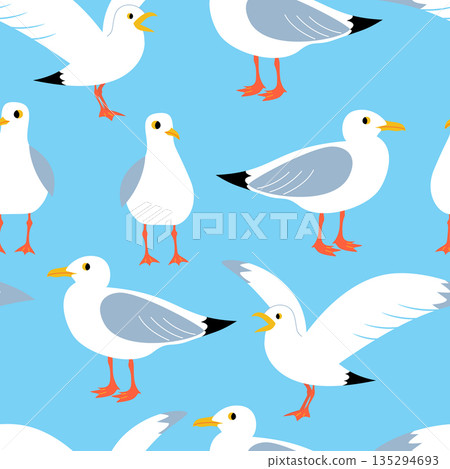 Vector seamless pattern with seagulls on a blue background Vector seamless pattern with seagulls on a blue background 135294693