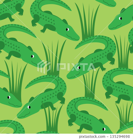 Vector seamless pattern with funny crocodiles on the river 135294698