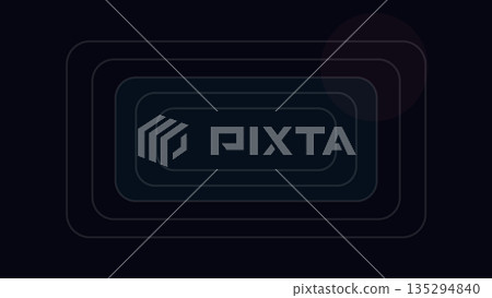 Dark abstract background with concentric rounded rectangles and a faint maroon circle creates a moody, futuristic, layered tunnel-like visual structure. 135294840