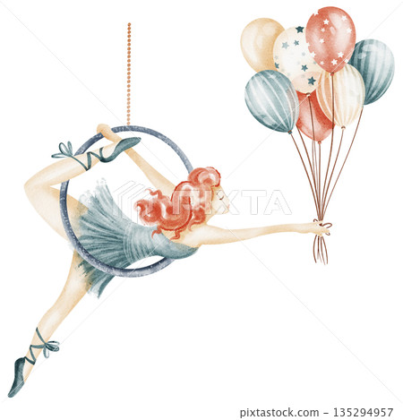 Aerial Hoop Gymnastics Girl Illustration Aerial Hoop Gymnastics Girl Illustration 135294957