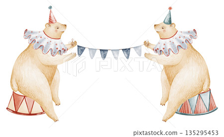 Circus Bears Holding Garland Illustration Circus Bears Holding Garland Illustration 135295453