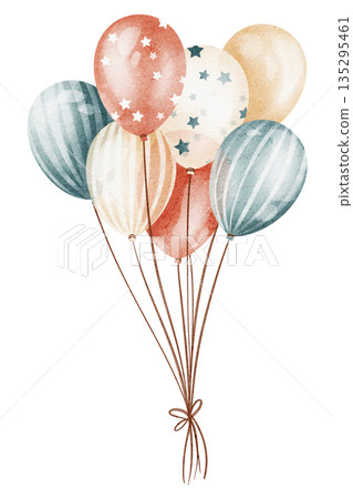 Hand Drawn Balloons Watercolor Illustration Hand Drawn Balloons Watercolor Illustration 135295461