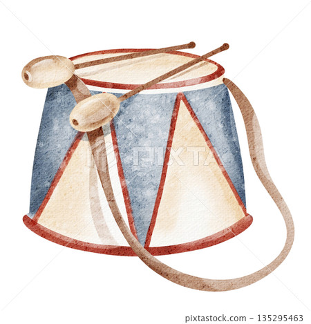 Children Drum Cartoon Watercolor Illustration 135295463