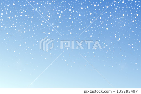 Light snowfall on a soft light blue gradient background. Peaceful winter backdrop for a festive greeting card, seasonal banner, Christmas social media posts, holiday or winter design projects. Vector 135295497