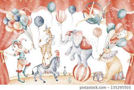 Circus Performance With Animals And Acrobats Circus Performance With Animals And Acrobats 135295503