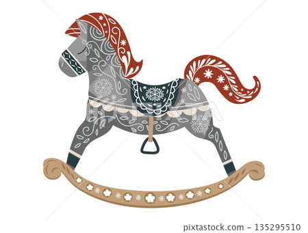 Rocking horse illustration: A chic rocking horse with Scandinavian decor Rocking horse illustration: A chic rocking horse with Scandinavian decor 135295510