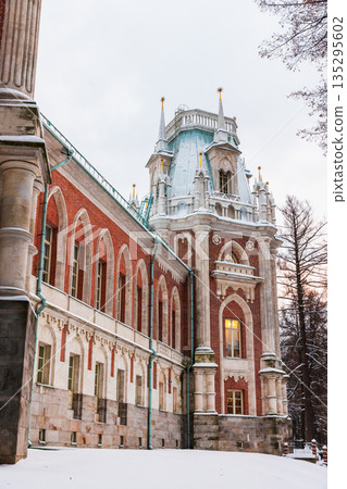 Vertical photography featuring Tsaritsyno Grand Palace exterior on a winter day Vertical photography featuring Tsaritsyno Grand Palace exterior on a winter day 135295602