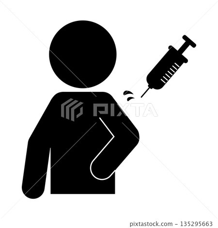 Pictogram illustration of a person receiving an injection Pictogram illustration of a person receiving an injection 135295663