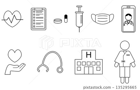 Medical and healthcare black and white pictogram icon set Medical and healthcare black and white pictogram icon set 135295665