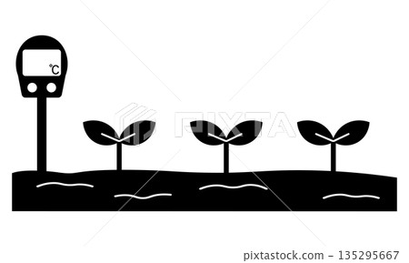 一張農業圖示，顯示將土壤溫度計插入田間測量土壤溫度。 135295667