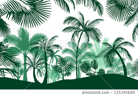 Abstract palm tree silhouette green. Hand drawn. Not AI, vector illustration. Abstract palm tree silhouette green. Hand drawn. Not AI, vector illustration. 135295689