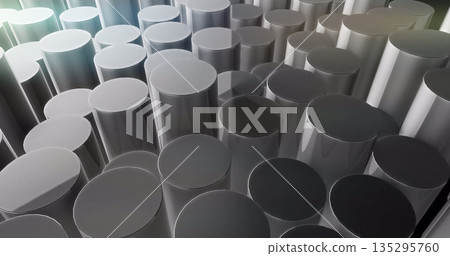 Abstract background of round metallic shiny cylinders moving up and down in the sun Abstract background of round metallic shiny cylinders moving up and down in the sun 135295760