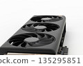 Close up of fan 2,5 slot graphics card for creators and gamers for desktop PC, on white background 135295851