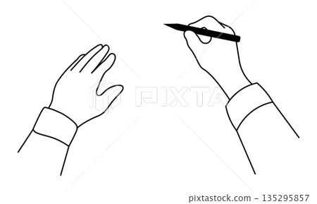 A simple illustration of a person writing by hand and a depiction of their hands 135295857