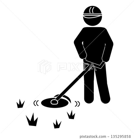 用割草機割草的人的象形圖 用割草機割草的人的象形圖 135295858