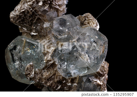 macro stone mineral aquamarine on a black background macro stone mineral aquamarine on a black background 135295907