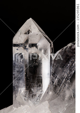 Macro mineral stone rhinestone, rock crystal on a black background Macro mineral stone rhinestone, rock crystal on a black background 135295961