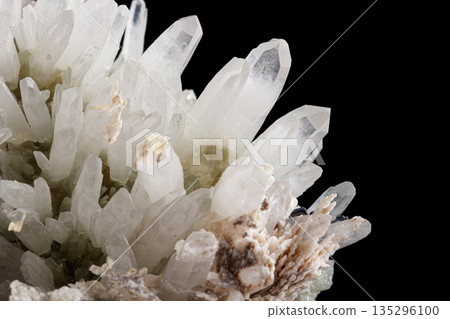 macro stone mineral Quartz Sphalerite on a black background macro stone mineral Quartz Sphalerite on a black background 135296100