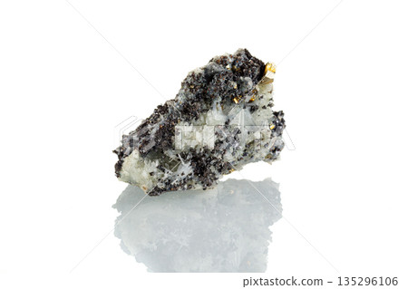 macro mineral stone Quartz Galena Pyrite on a white background 135296106