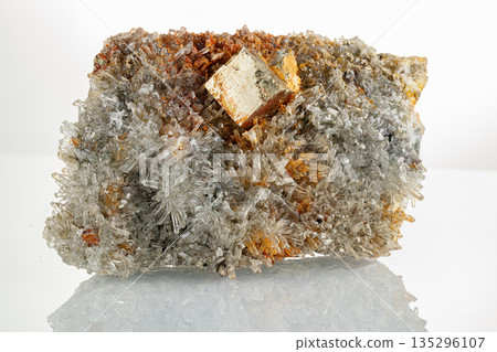macro mineral stone Quartz Pyrite on a white background macro mineral stone Quartz Pyrite on a white background 135296107