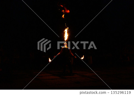 Fire show, rotation of fire 135296119