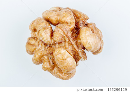 macro juglandaceae nuts, walnut on a white background 135296129