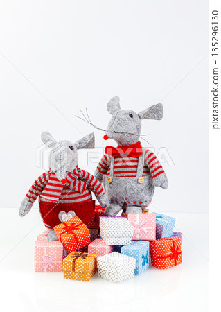 beautiful pair of mice, rats, new year, year of the rat on a white background 135296130