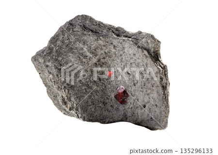 Macro mineral stone Garnet in rock on a white background 135296133