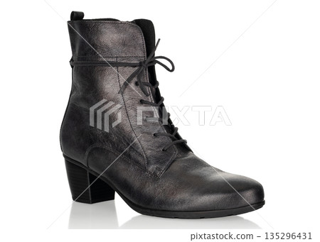 Stylish black leather lace up boot Stylish black leather lace up boot 135296431