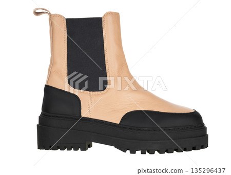 Beige leather boot with black rubber details 135296437