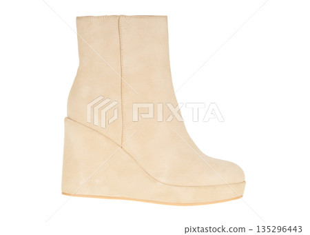 Beige Suede Wedge Heel Ankle Boot 135296443