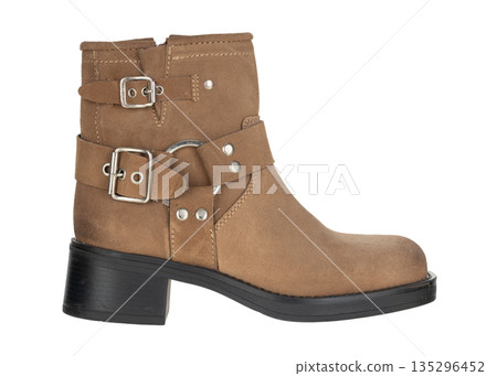 Brown Suede Biker Boot with Buckles Brown Suede Biker Boot with Buckles 135296452