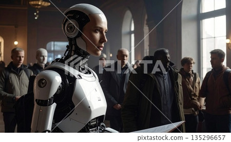 Humanoid that assists information at party meeting Humanoid that assists information at party meeting 135296657