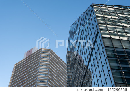 View looking up at the skyscrapers of Toyosu 135296836