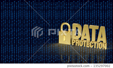 Golden Data Protection Padlock for Digital Cybersecurity Concept 3d render. 135297002