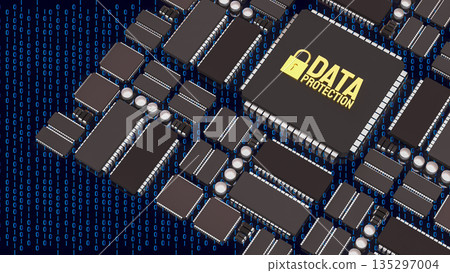 Advanced Data Protection Technology on Secure Computer Chip 3d render. 135297004