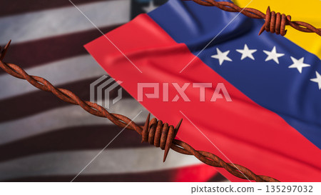 Political Conflict and Sanctions Between Venezuela and United States 3d render. Political Conflict and Sanctions Between Venezuela and United States 3d render. 135297032
