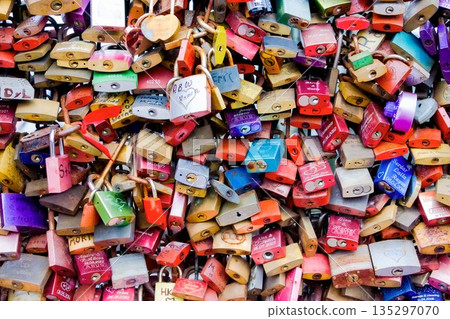 Countless metal locks expressing romantic commitment and unity Countless metal locks expressing romantic commitment and unity 135297070