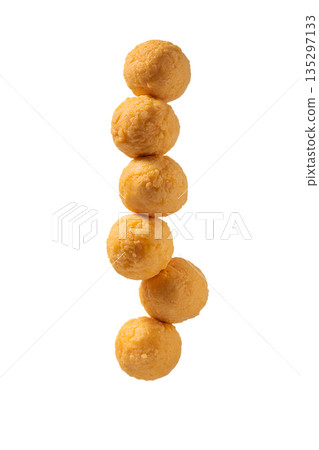 Crispy, delicious stack of golden fried cheese balls, perfectly isolated on a transparent background Crispy, delicious stack of golden fried cheese balls, perfectly isolated on a transparent background 135297133