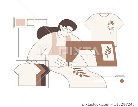 Machine embroidery isolated cartoon vector illustrations. Machine embroidery isolated cartoon vector illustrations. 135297245