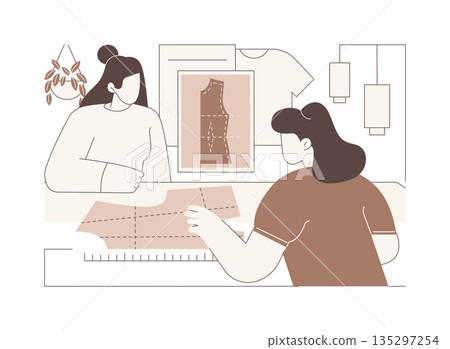 Making a dress pattern isolated cartoon vector illustrations. Making a dress pattern isolated cartoon vector illustrations. 135297254