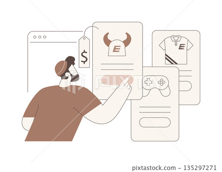 E-sport merchandise online store isolated cartoon vector illustrations. E-sport merchandise online store isolated cartoon vector illustrations. 135297271
