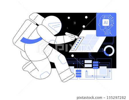 AI-Integrated Space Debris Mitigation abstract concept vector illustration. 135297282